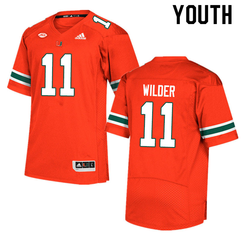 Adidas Miami Hurricanes Youth #11 De'Andre Wilder College Football Jerseys Sale-Orange - Click Image to Close